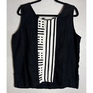 My Tribe Joy Burton Large Black Sleeveless Tank Top Linen Artsy Lagenlook ‎ Art